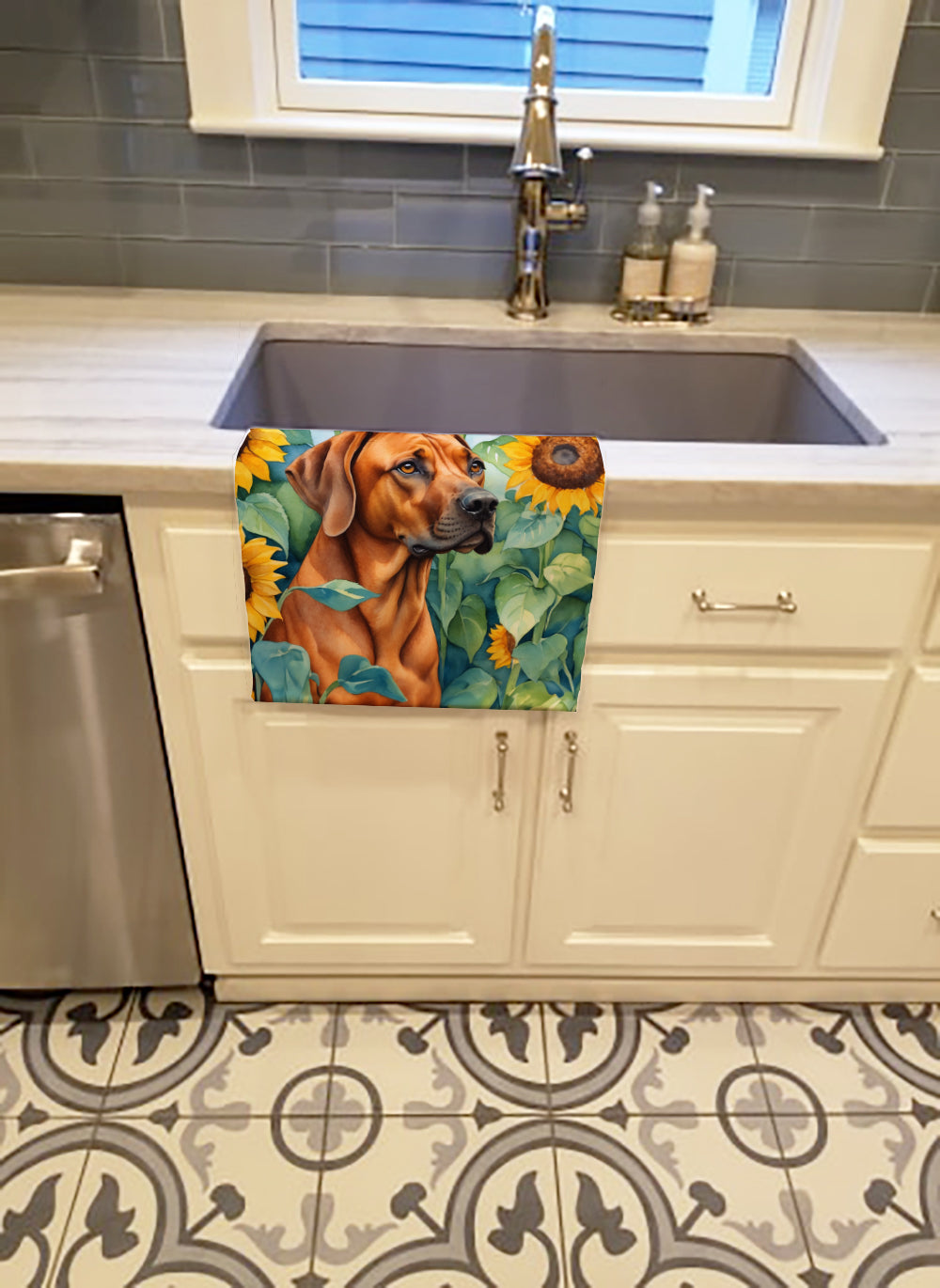 Rhodesian Ridgeback in Sunflowers Kitchen Towel