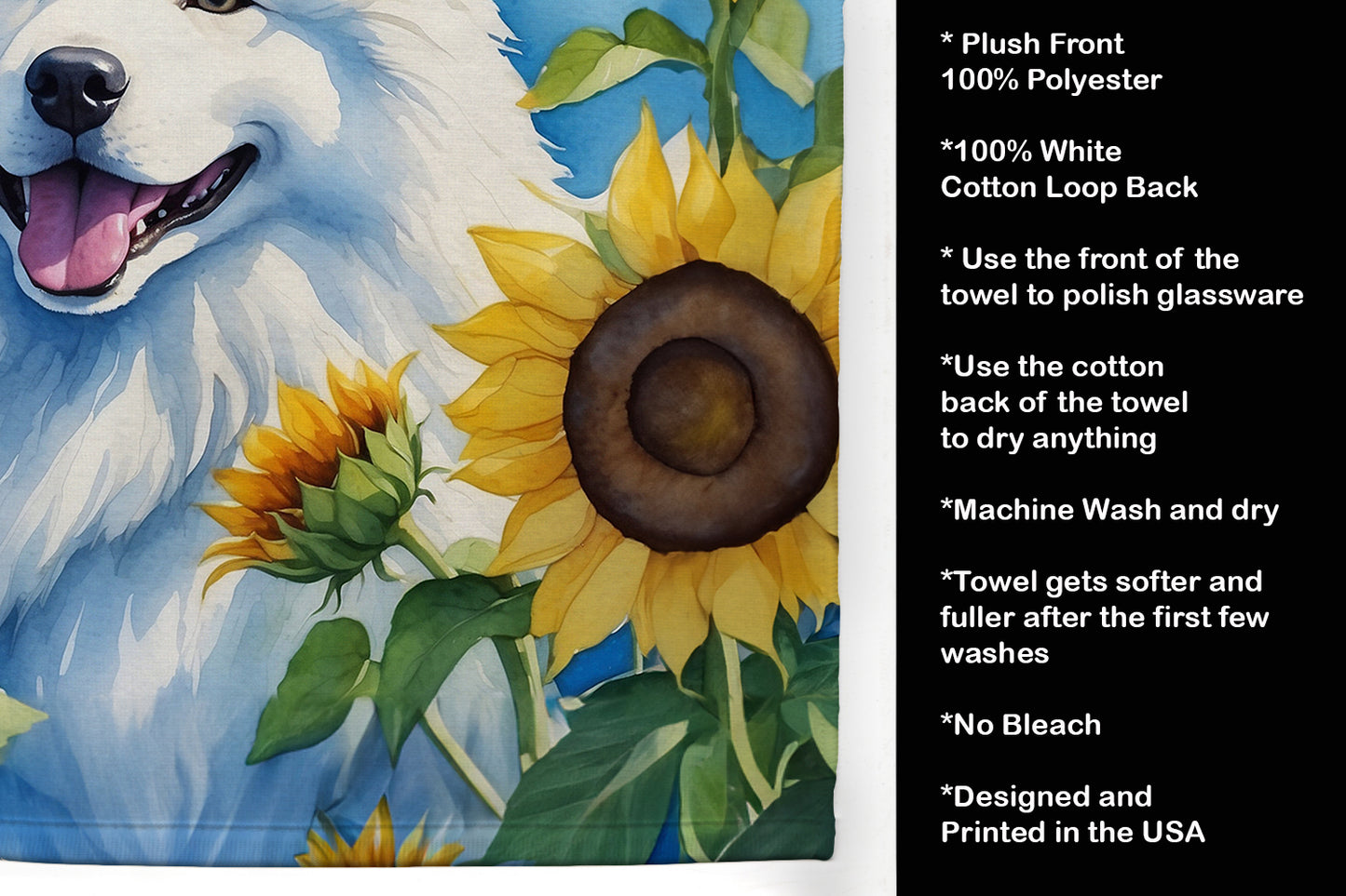 Samoyed in Sunflowers Kitchen Towel