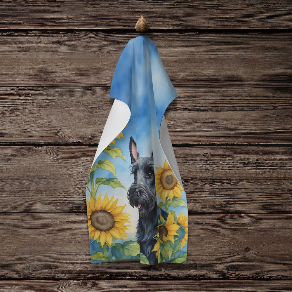 Scottish Terrier in Sunflowers Kitchen Towel