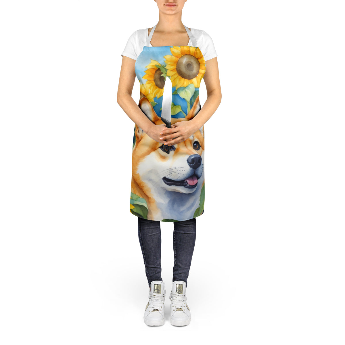 Shiba Inu in Sunflowers Apron