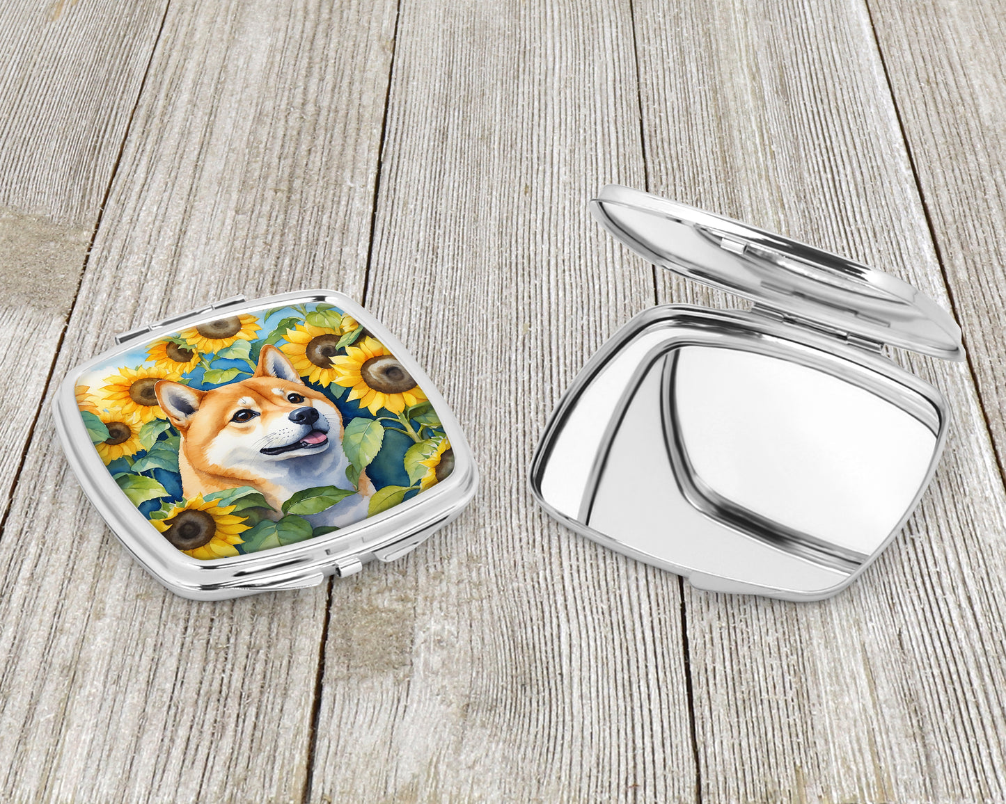 Shiba Inu in Sunflowers Compact Mirror