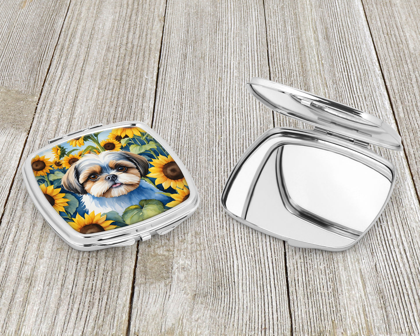 Shih Tzu in Sunflowers Compact Mirror
