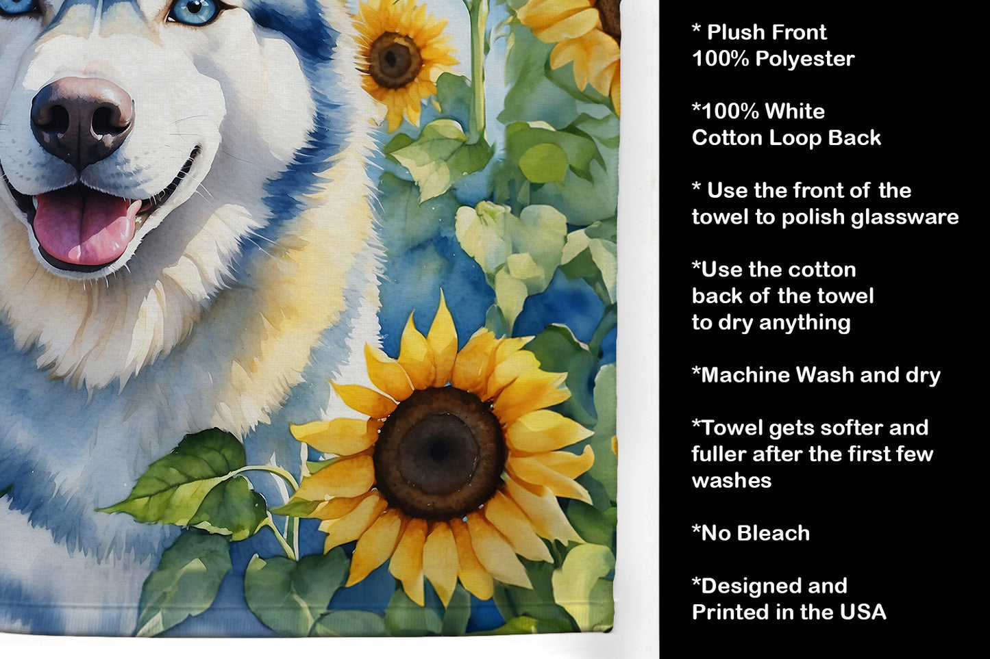 Siberian Husky in Sunflowers Kitchen Towel