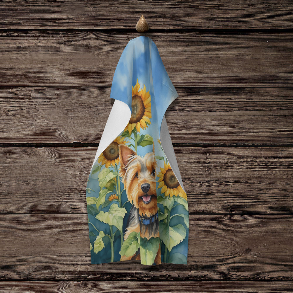 Silky Terrier in Sunflowers Kitchen Towel