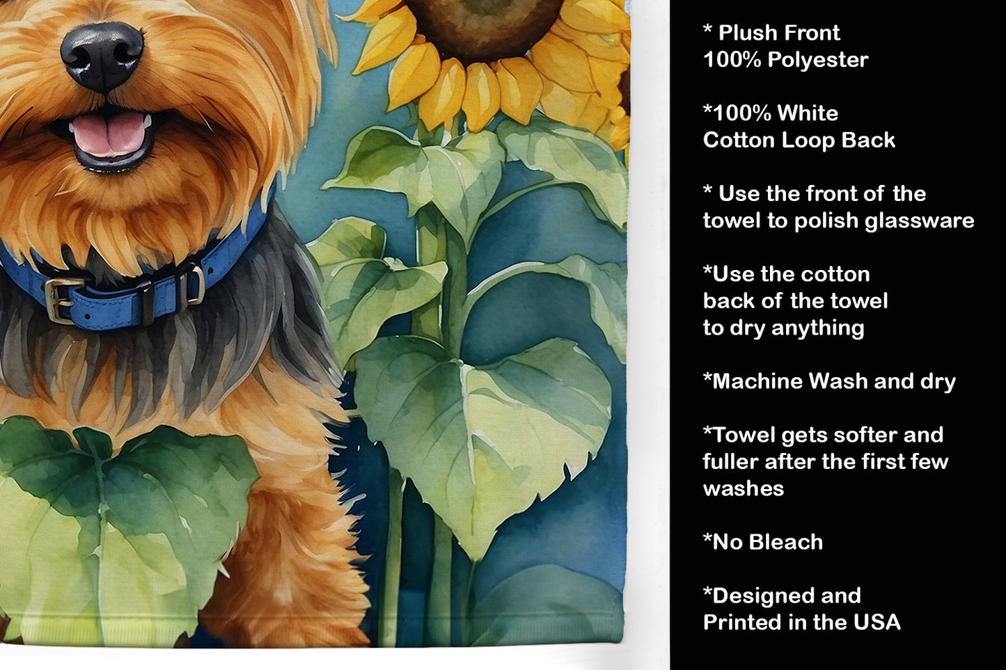 Silky Terrier in Sunflowers Kitchen Towel