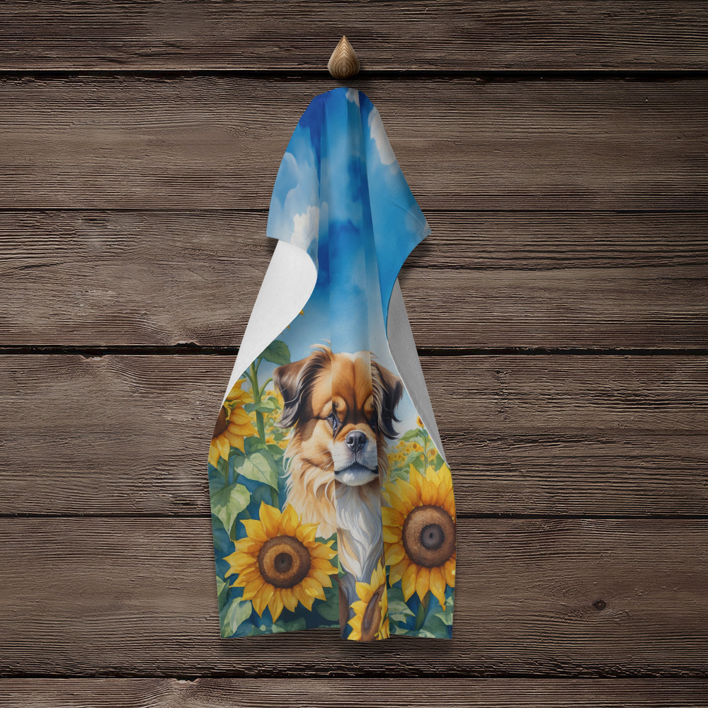 Tibetan Spaniel in Sunflowers Kitchen Towel