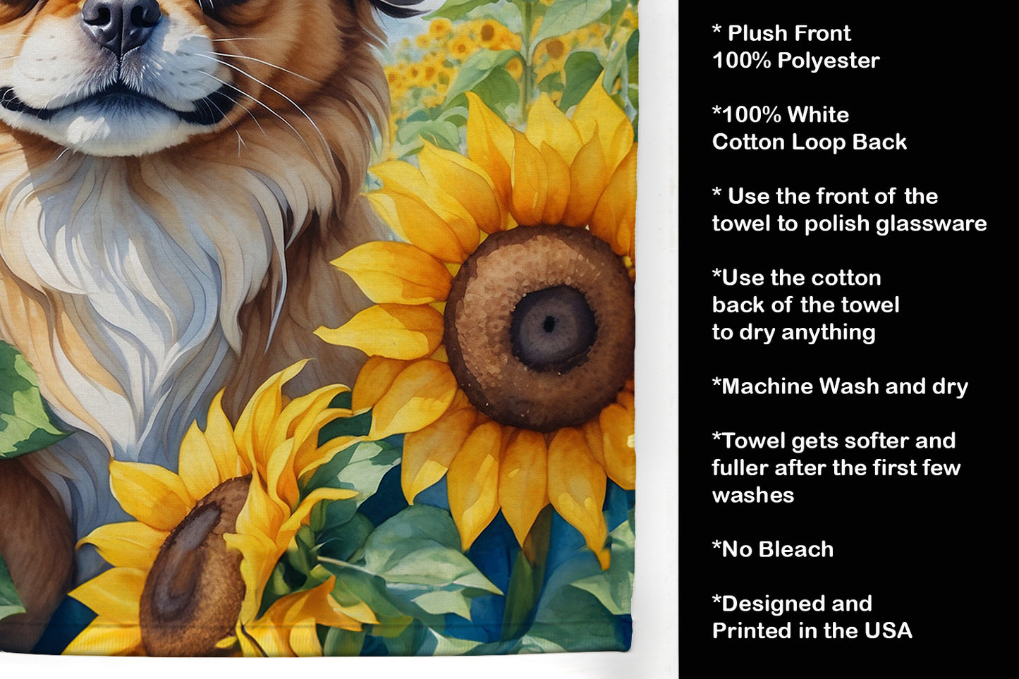 Tibetan Spaniel in Sunflowers Kitchen Towel
