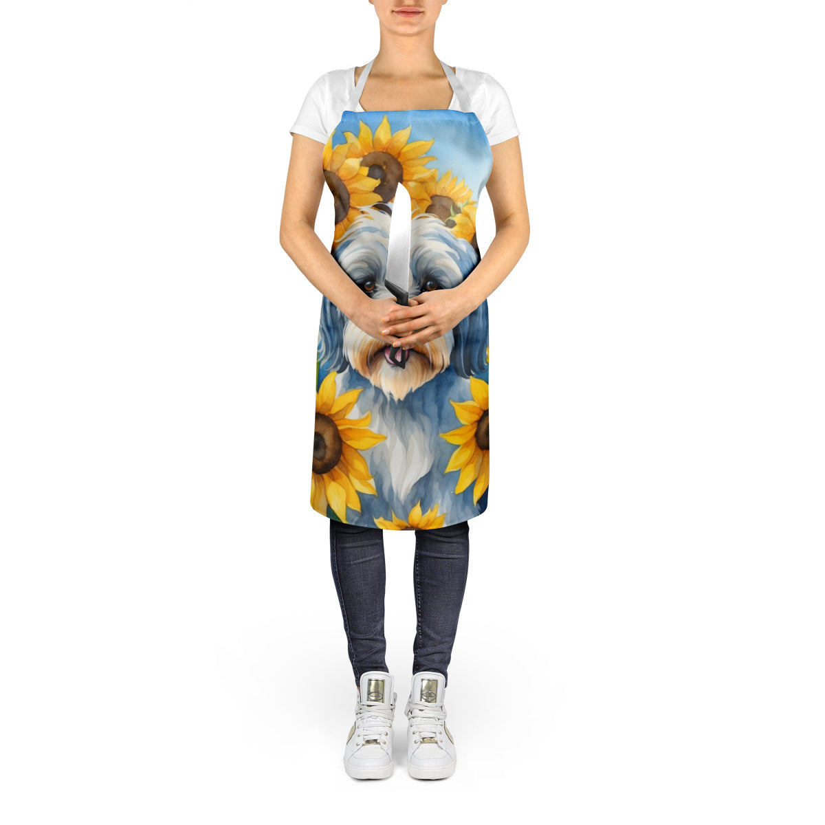 Tibetan Terrier in Sunflowers Apron