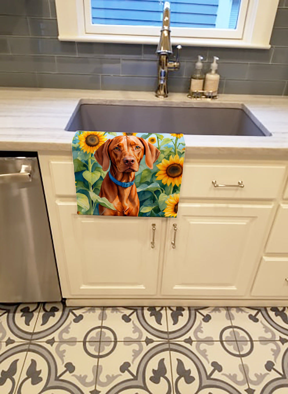 Vizsla in Sunflowers Kitchen Towel