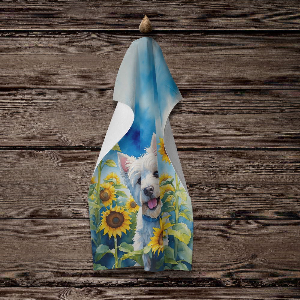 Westie in Sunflowers Kitchen Towel