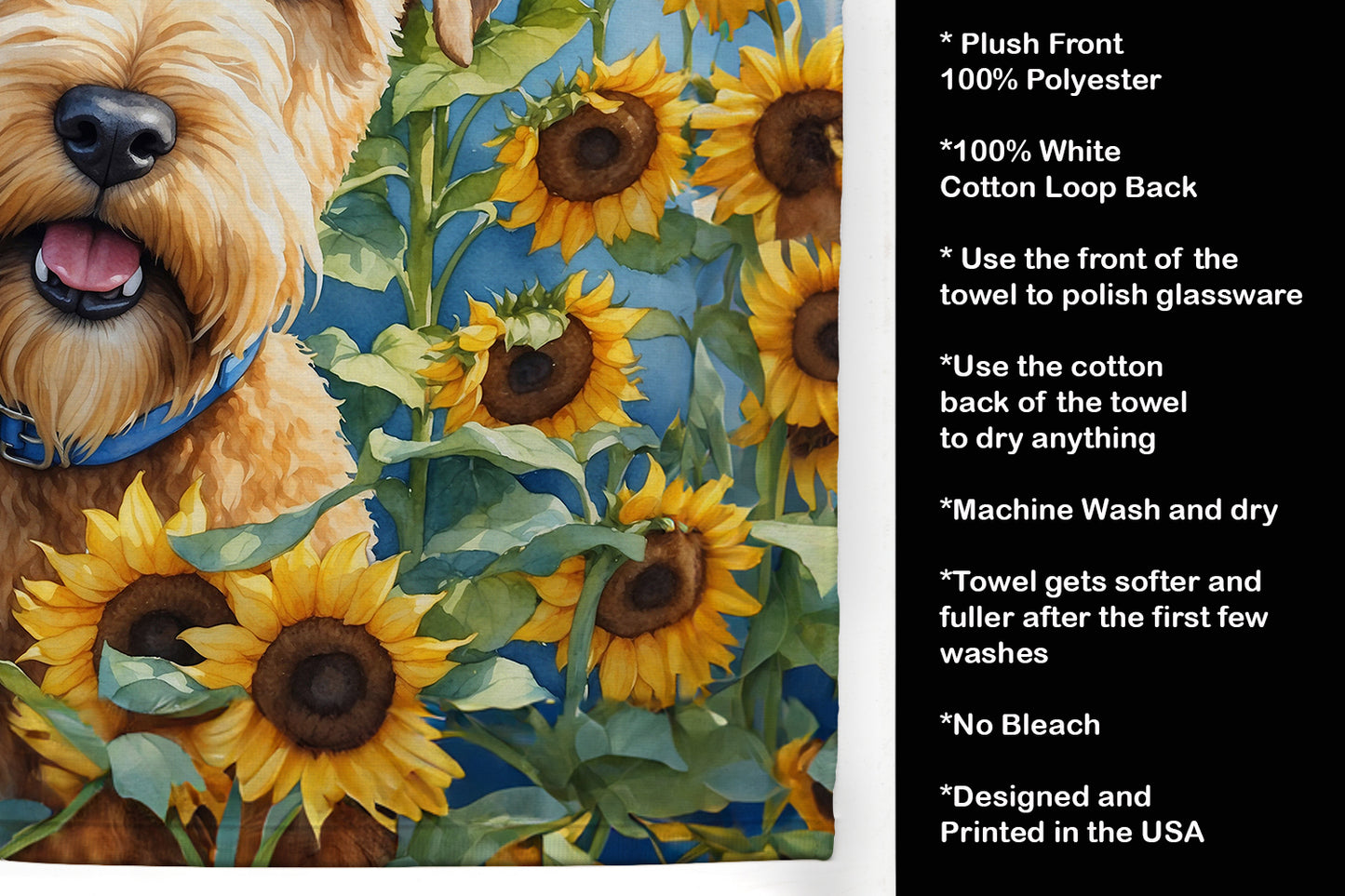 Wheaten Terrier in Sunflowers Kitchen Towel