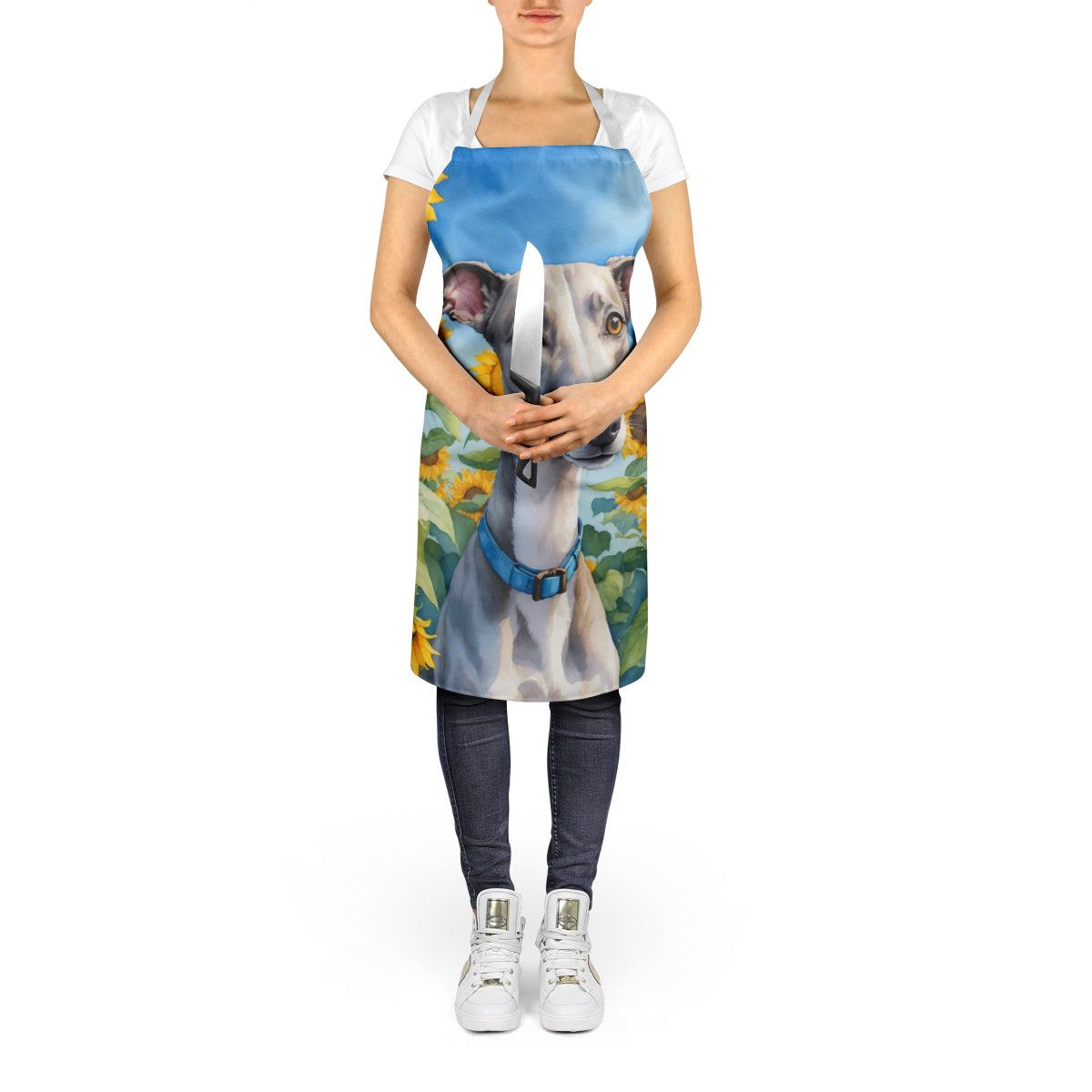 Whippet in Sunflowers Apron