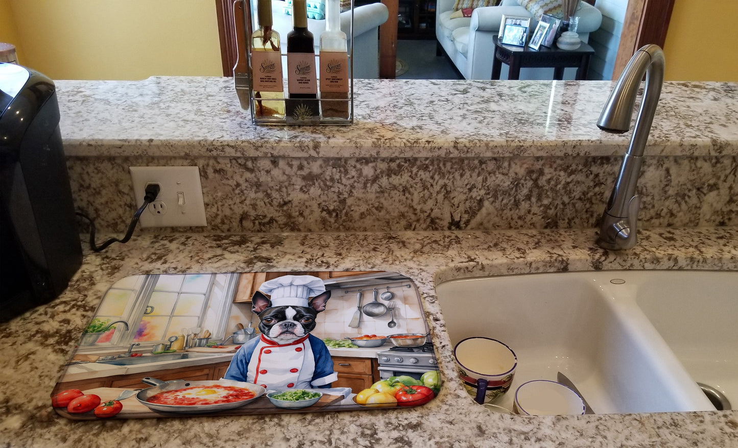 Boston Terrier The Chef Dish Drying Mat