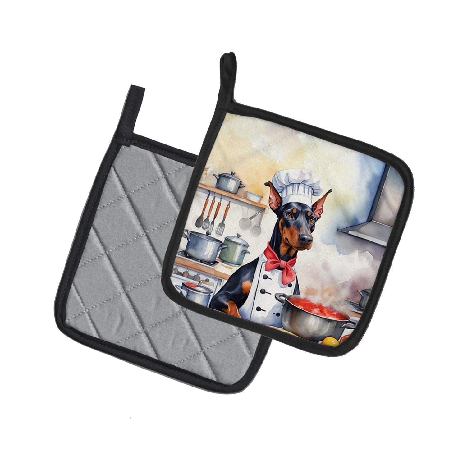Doberman Pinscher The Chef Pair of Pot Holders