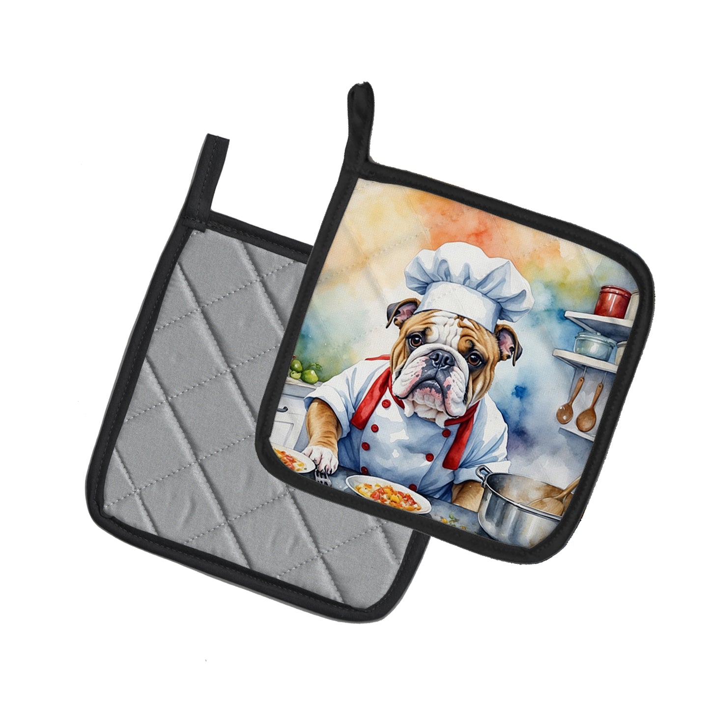 English Bulldog The Chef Pair of Pot Holders