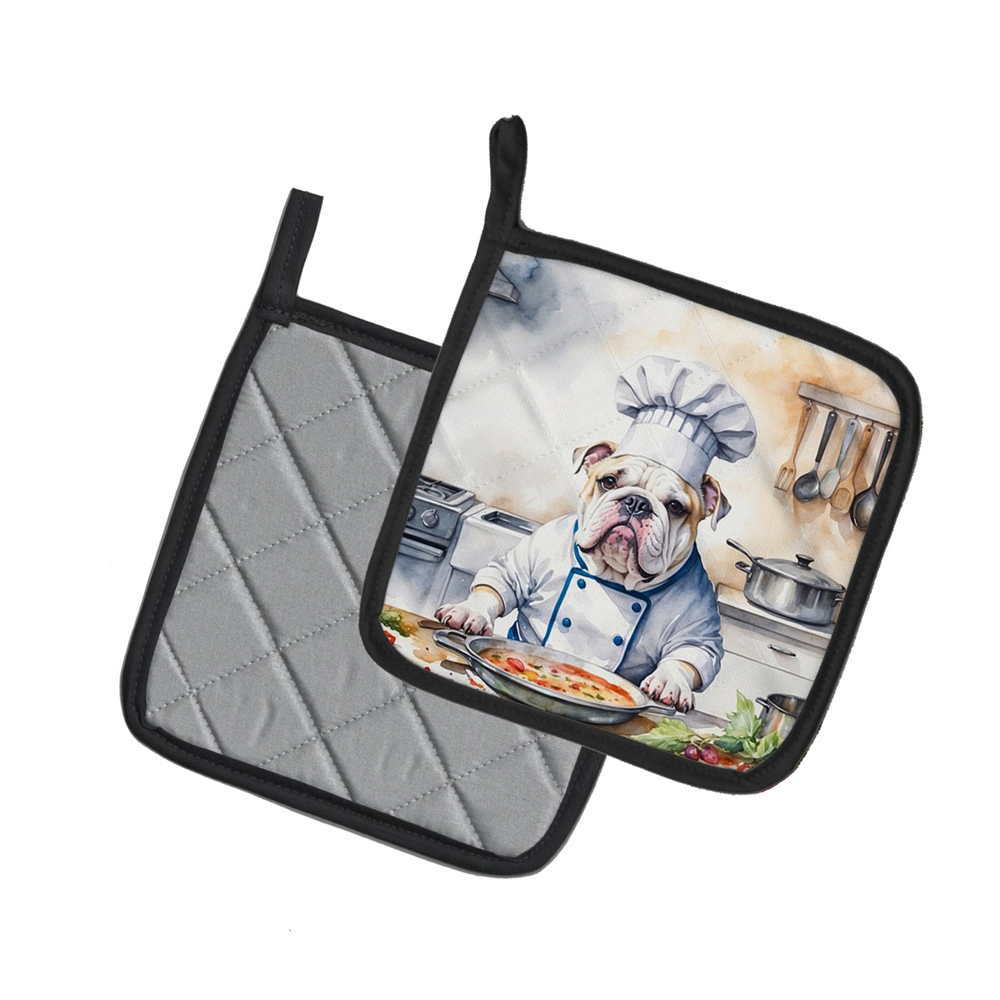 English Bulldog The Chef Pair of Pot Holders