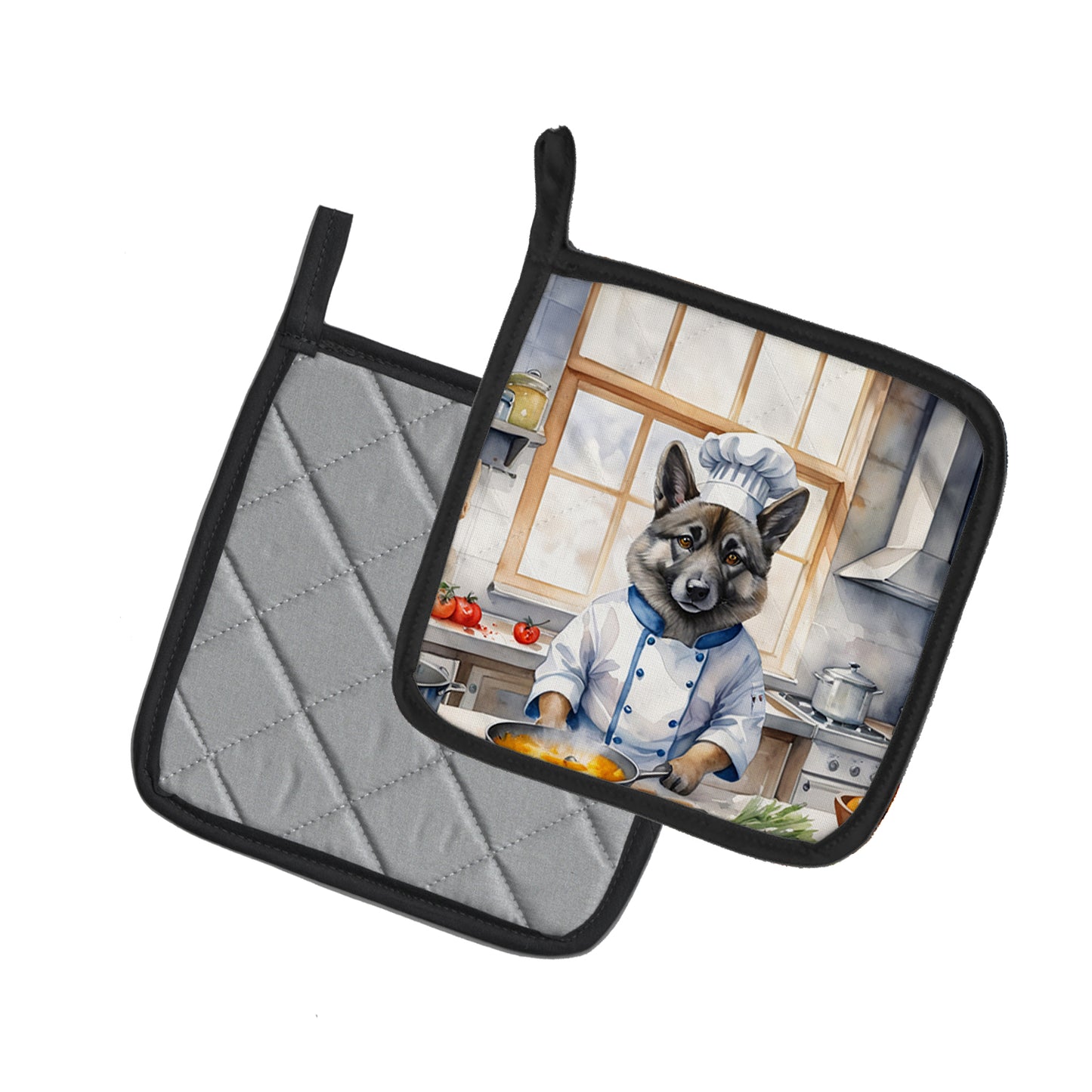 Norwegian Elkhound The Chef Pair of Pot Holders