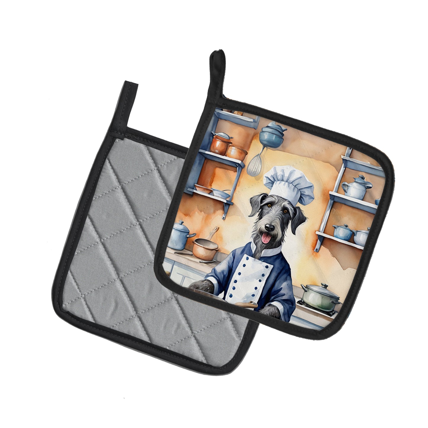 Scottish Deerhound The Chef Pair of Pot Holders