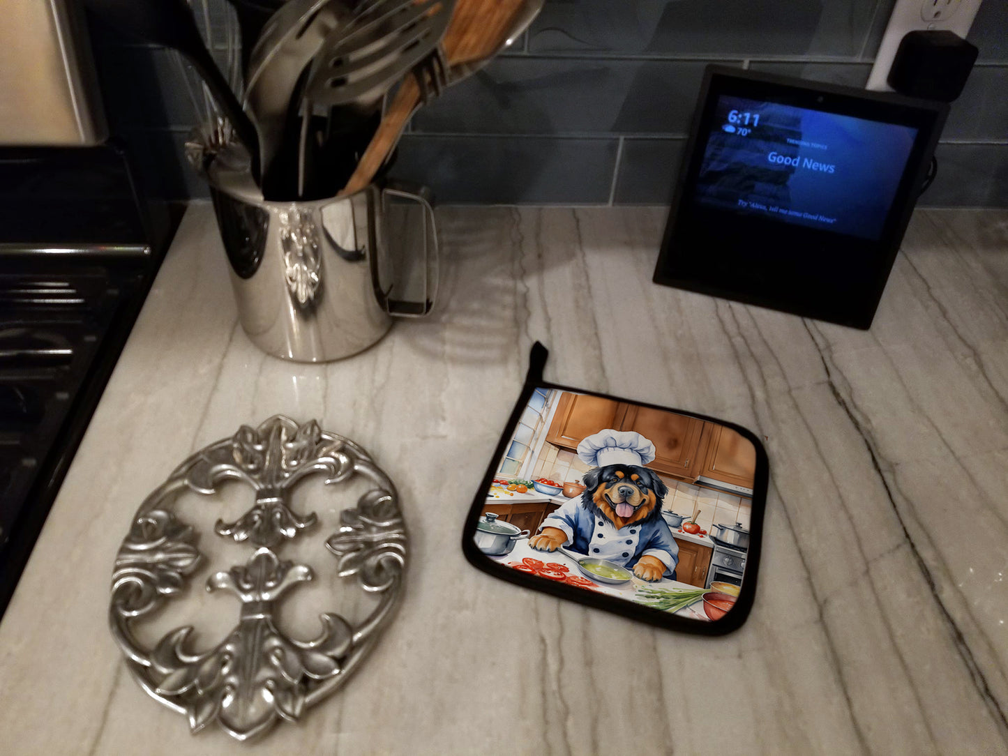 Tibetan Mastiff The Chef Pair of Pot Holders