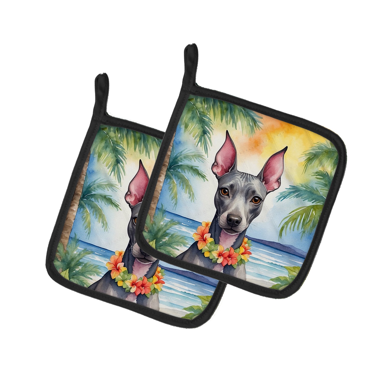 Buy this American Hairless Terrier Luau Pair of Pot Holders