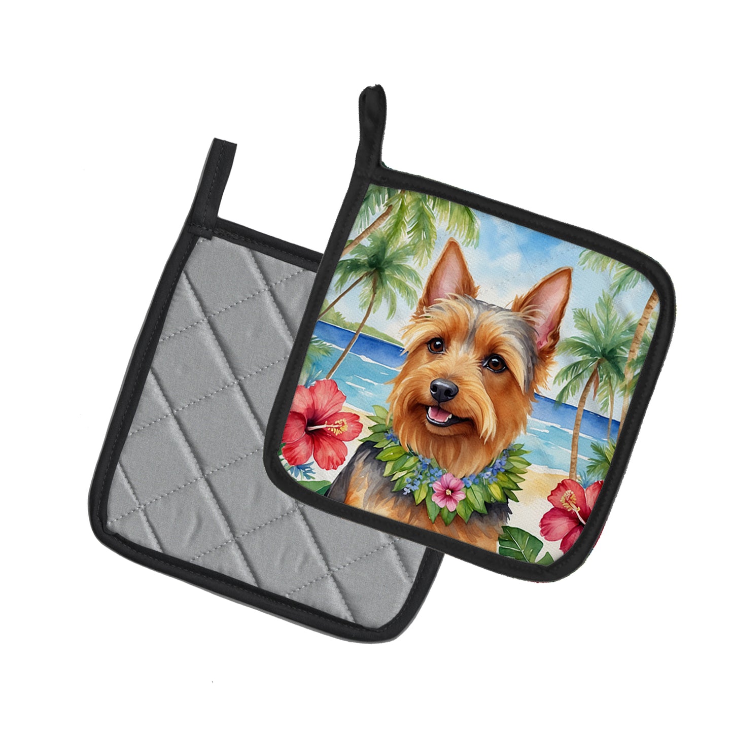 Australian Terrier Luau Pair of Pot Holders