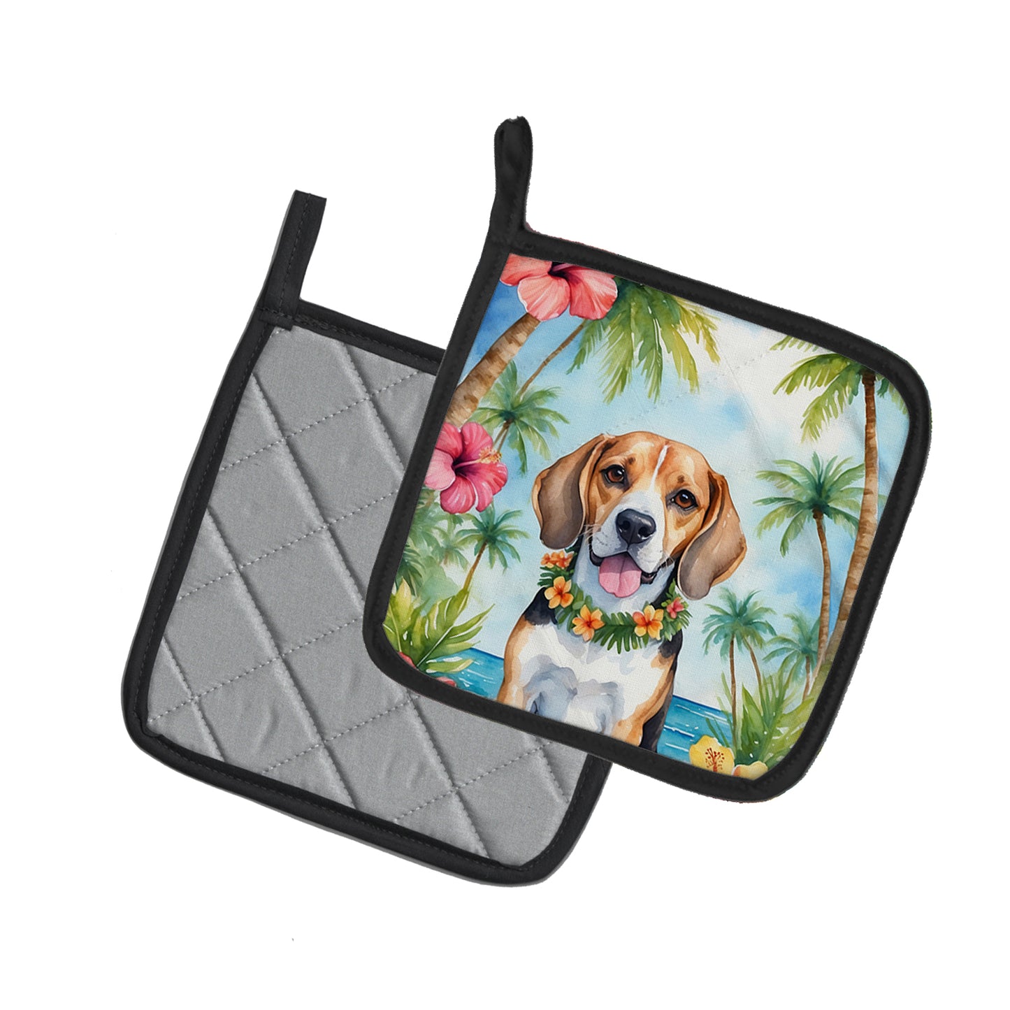 Beagle Luau Pair of Pot Holders