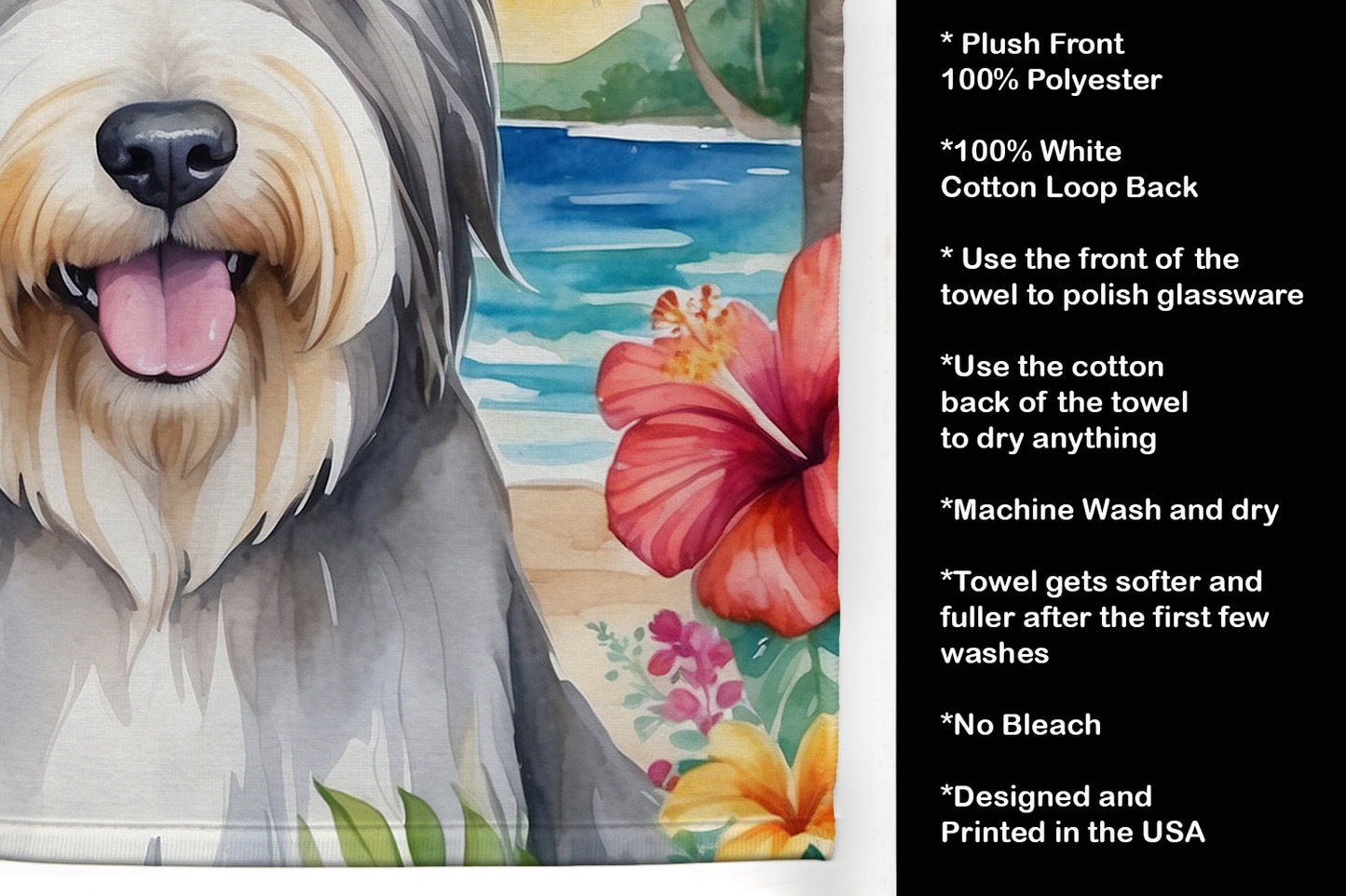 Bearded Collie Luau Kitchen Towel