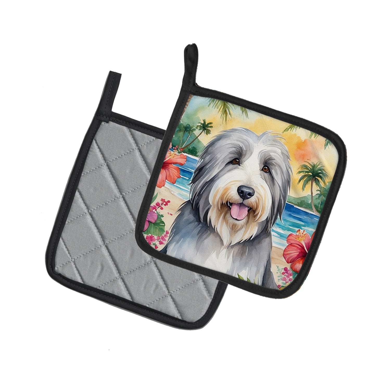 Bearded Collie Luau Pair of Pot Holders