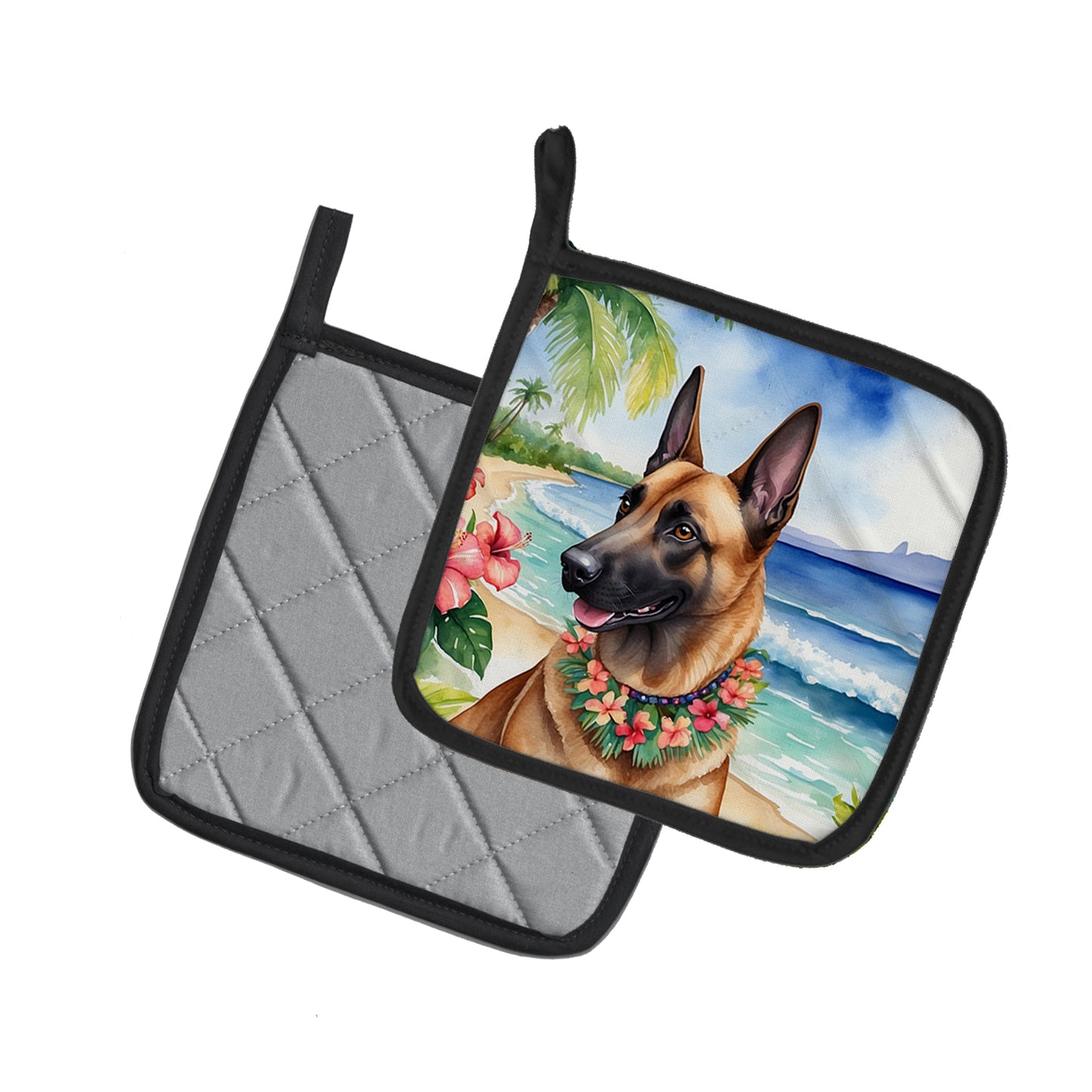 Belgian Malinois Luau Pair of Pot Holders