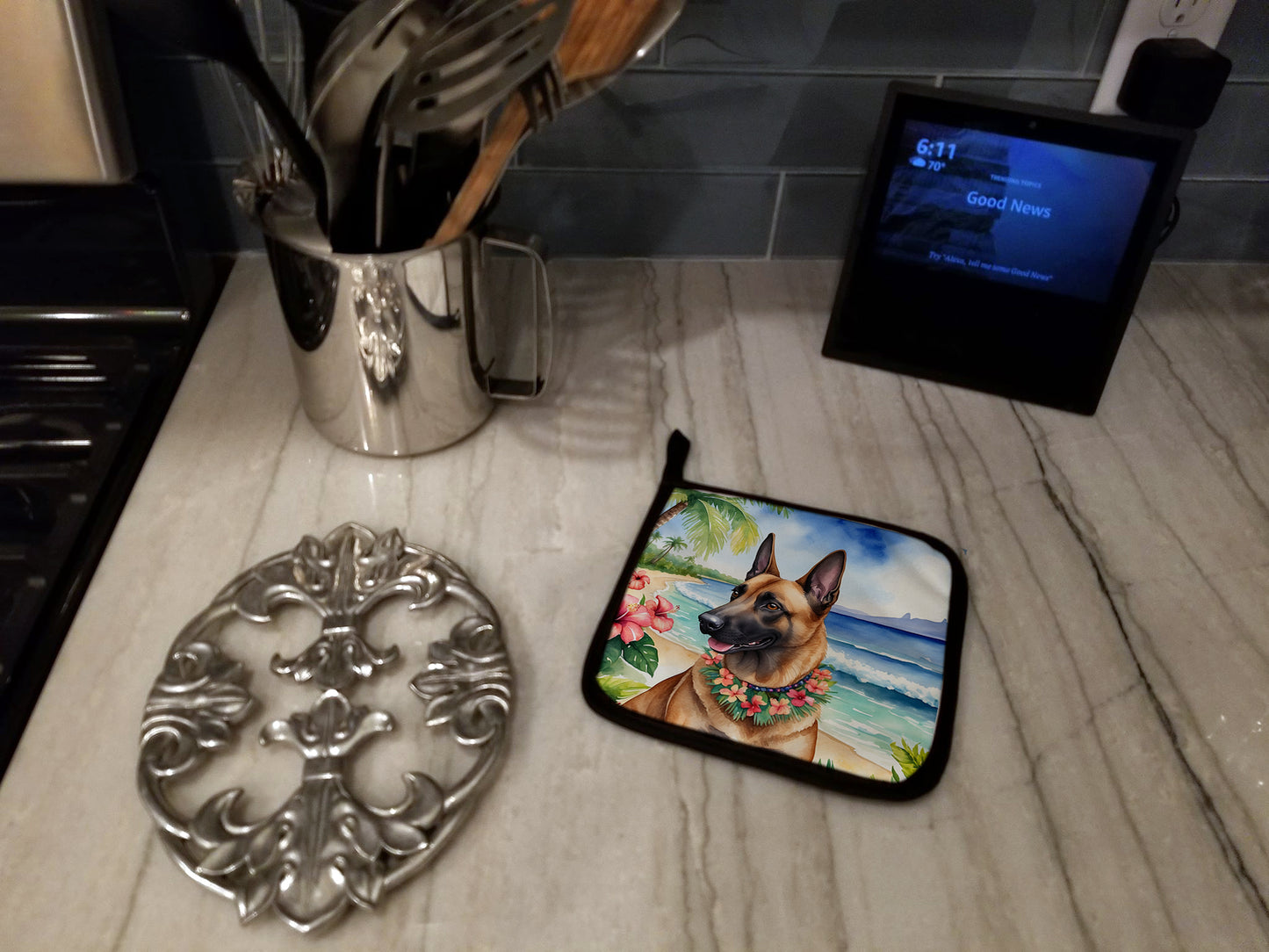Belgian Malinois Luau Pair of Pot Holders