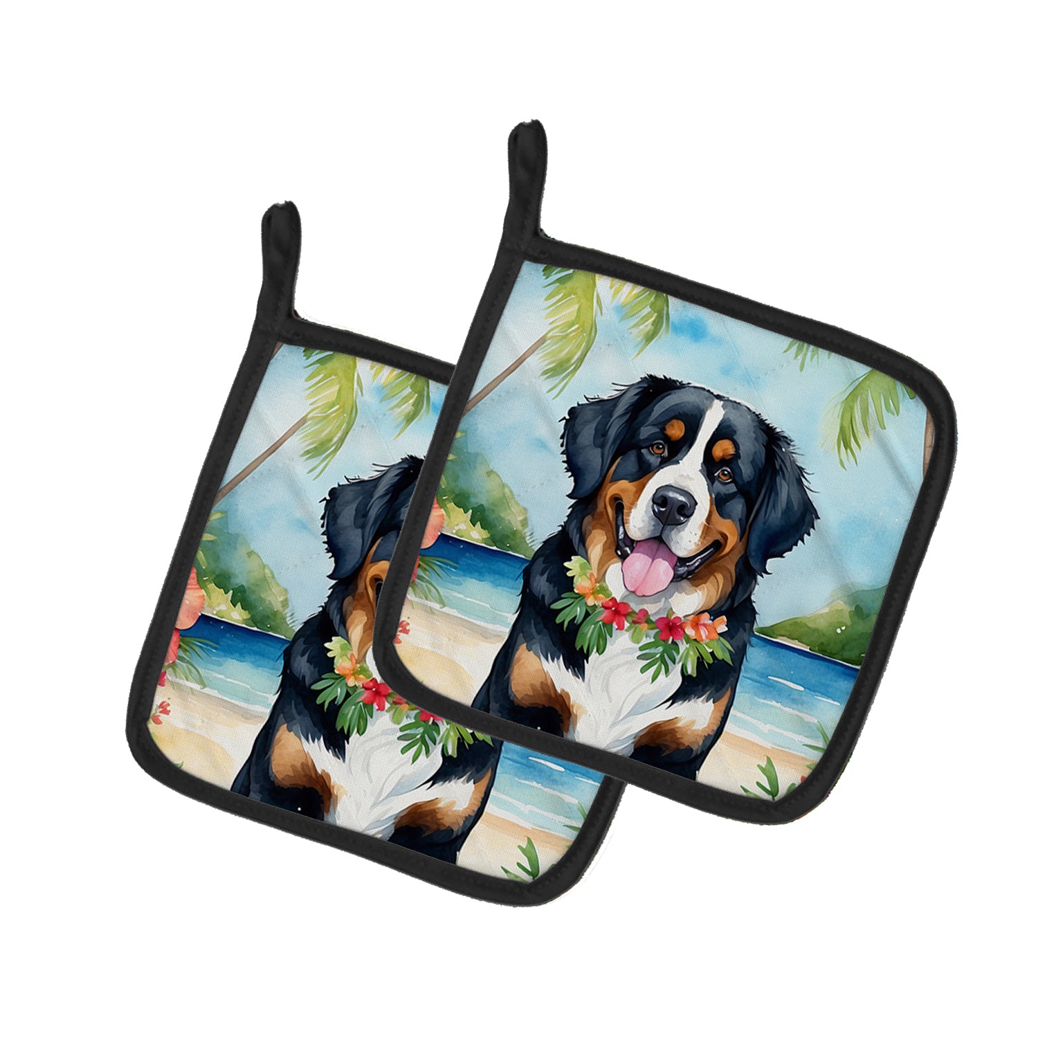 Buy this Bernese Mountain Dog Luau Pair of Pot Holders