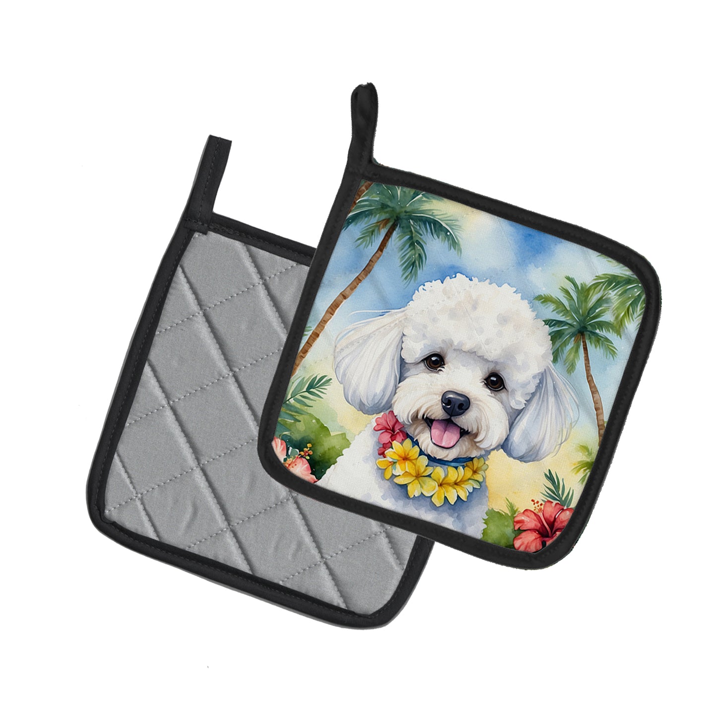 Bichon Frise Luau Pair of Pot Holders