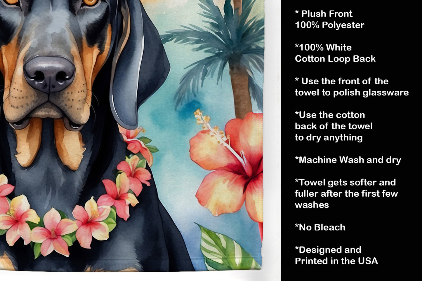 Black and Tan Coonhound Luau Kitchen Towel