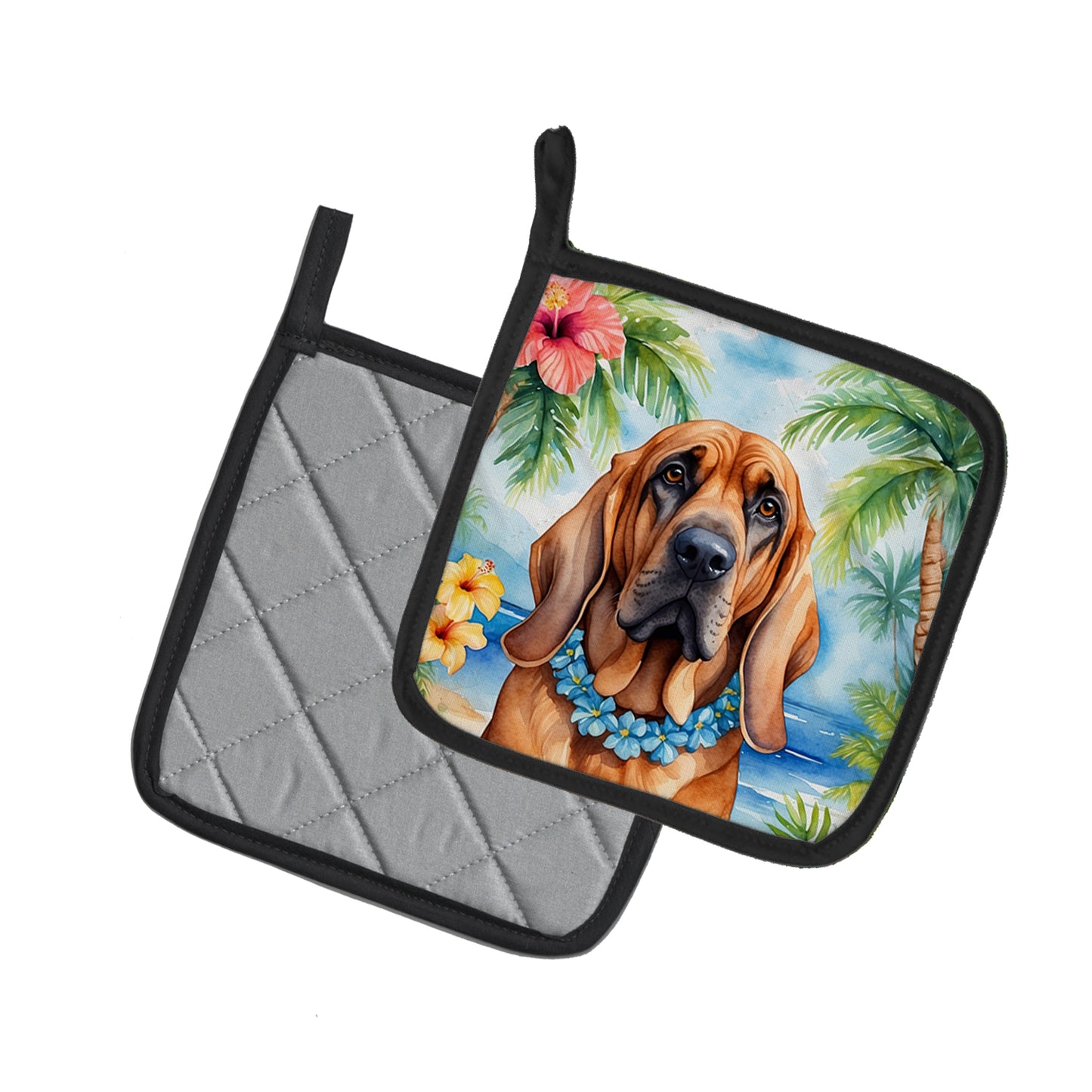 Bloodhound Luau Pair of Pot Holders