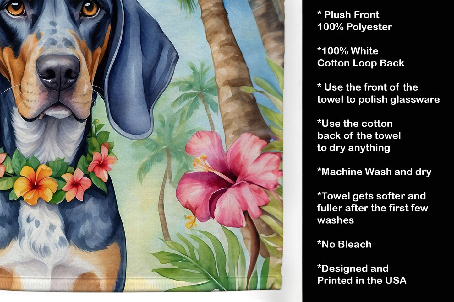 Bluetick Coonhound Luau Kitchen Towel
