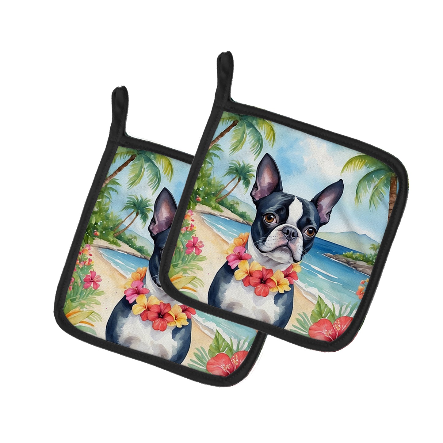 Buy this Boston Terrier Luau Pair of Pot Holders