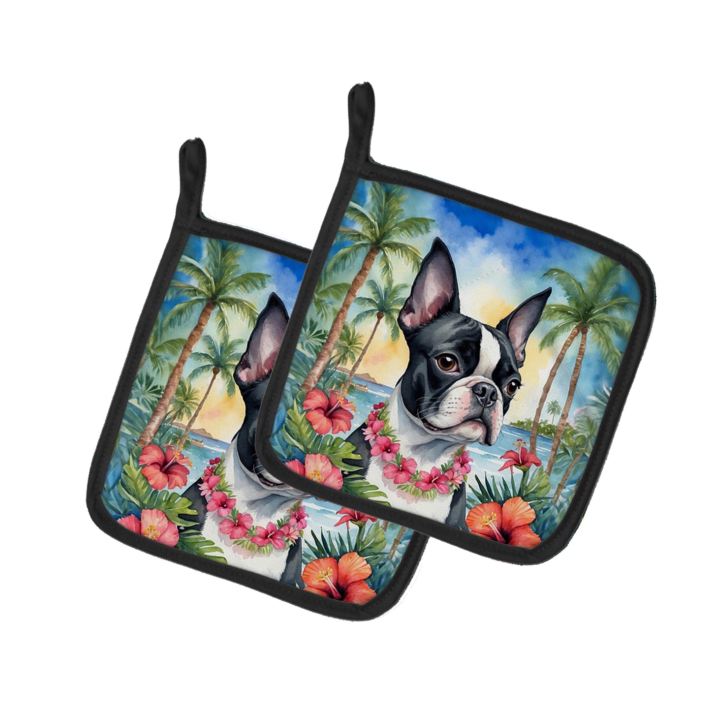 Buy this Boston Terrier Luau Pair of Pot Holders