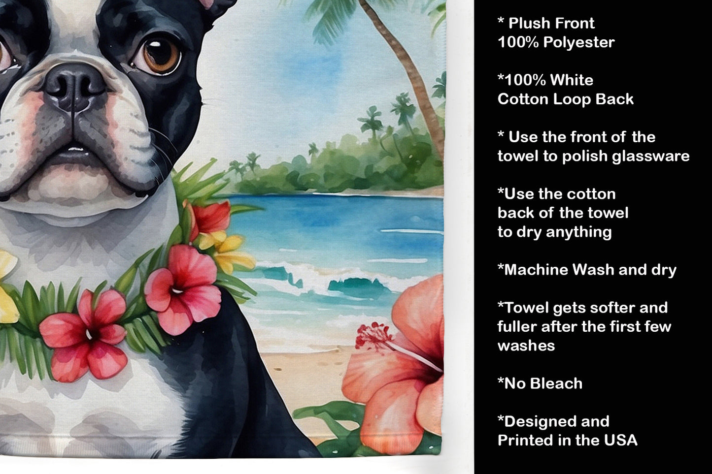 Boston Terrier Luau Kitchen Towel