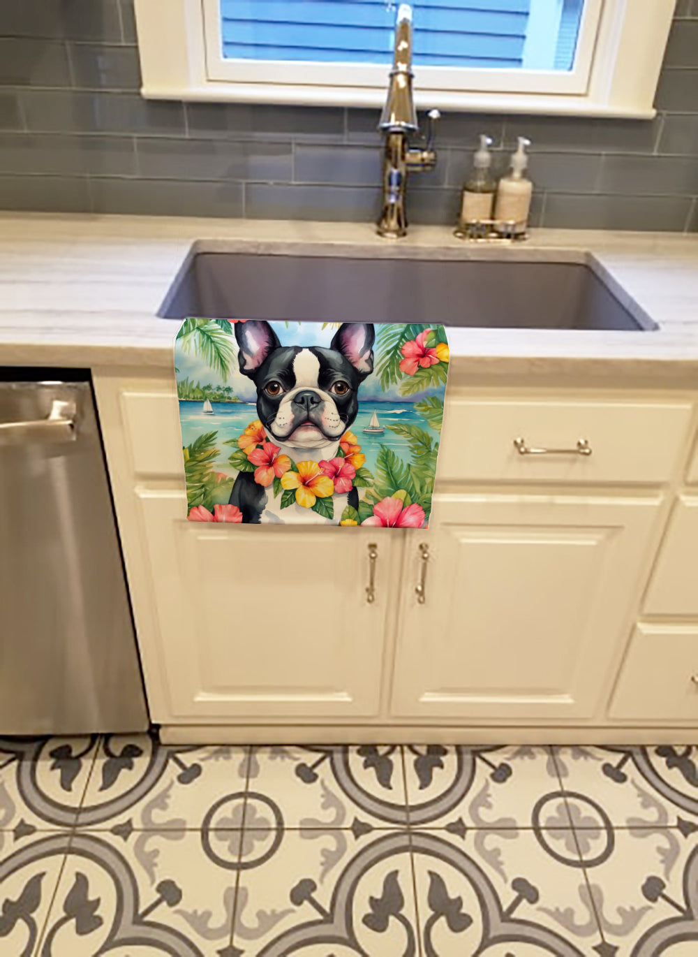 Boston Terrier Luau Kitchen Towel