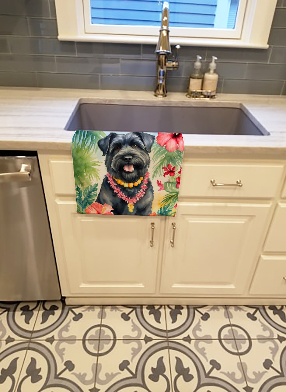 Bouvier des Flandres Luau Kitchen Towel