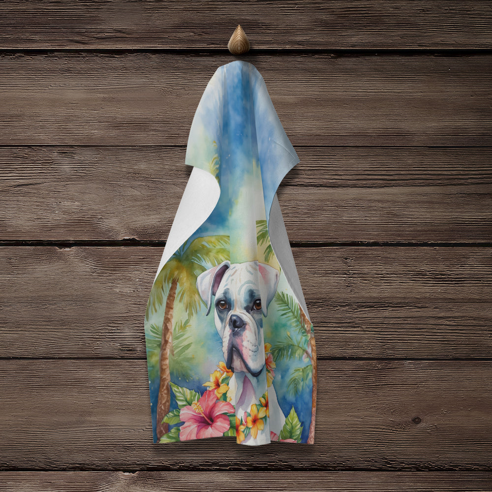 White Boxer Luau Kitchen Towel