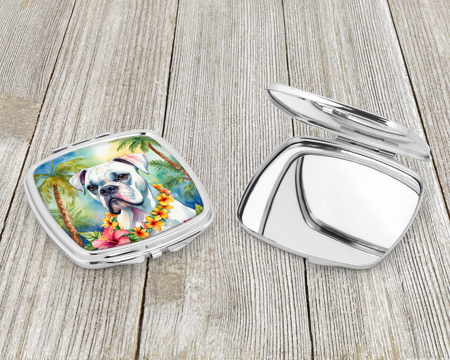 White Boxer Luau Compact Mirror