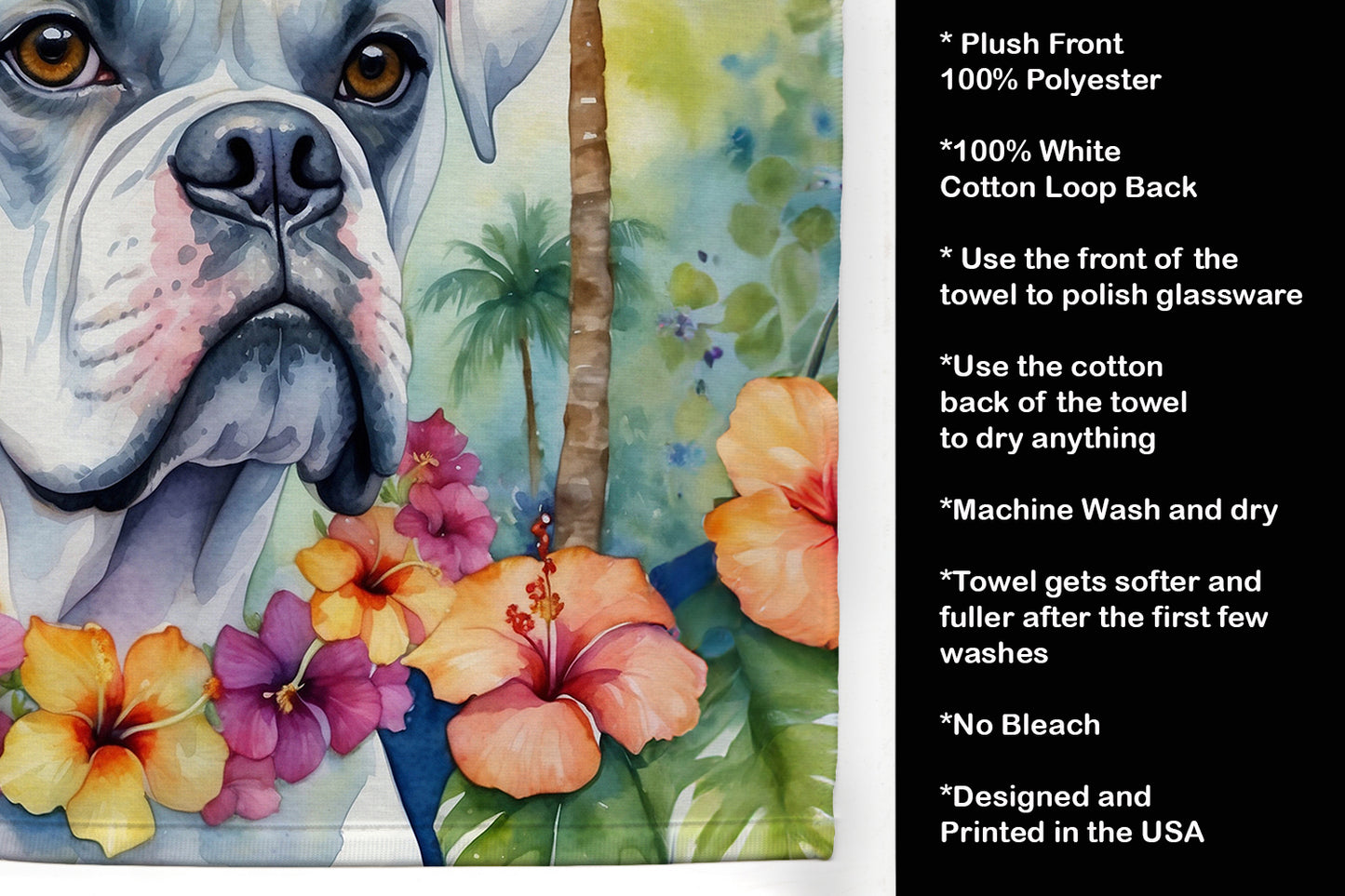 White Boxer Luau Kitchen Towel
