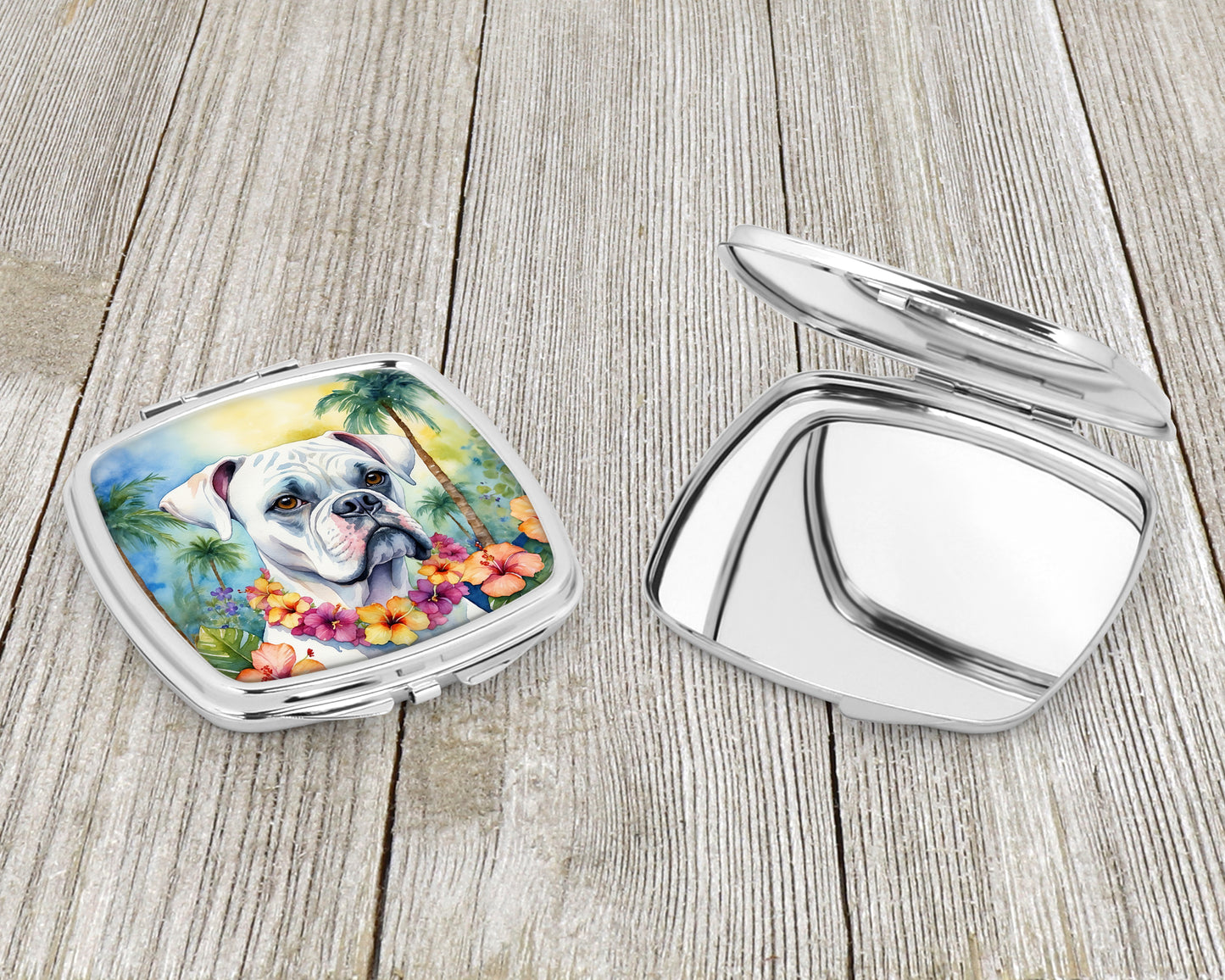 White Boxer Luau Compact Mirror