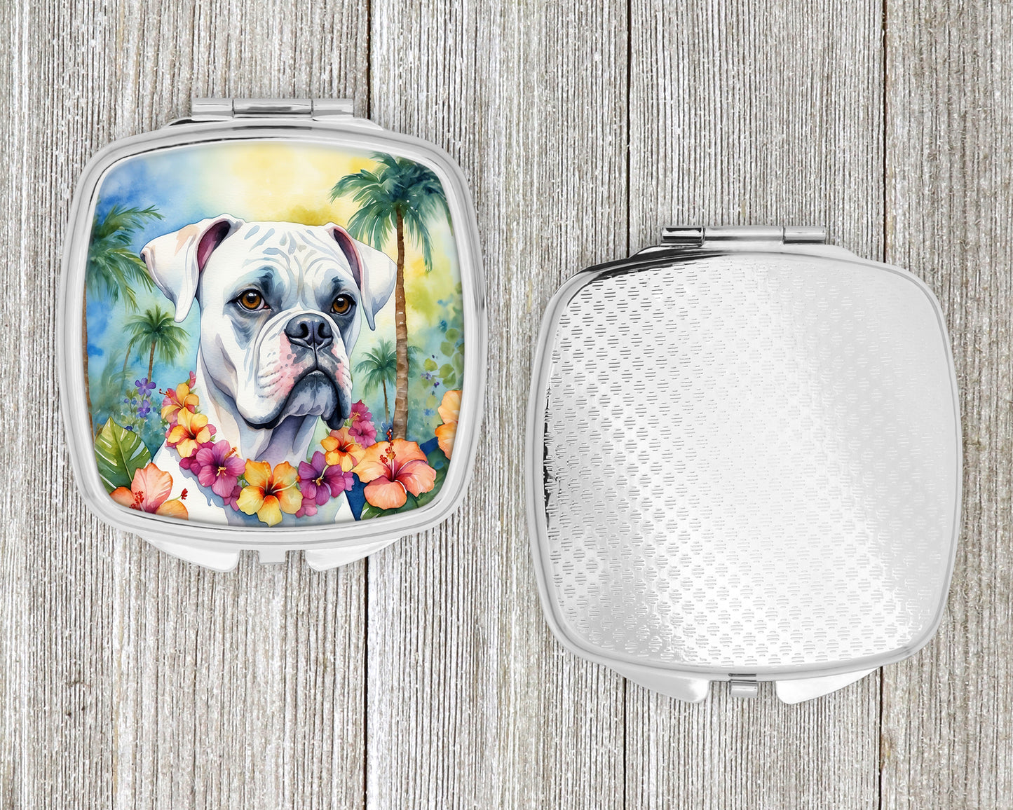 White Boxer Luau Compact Mirror