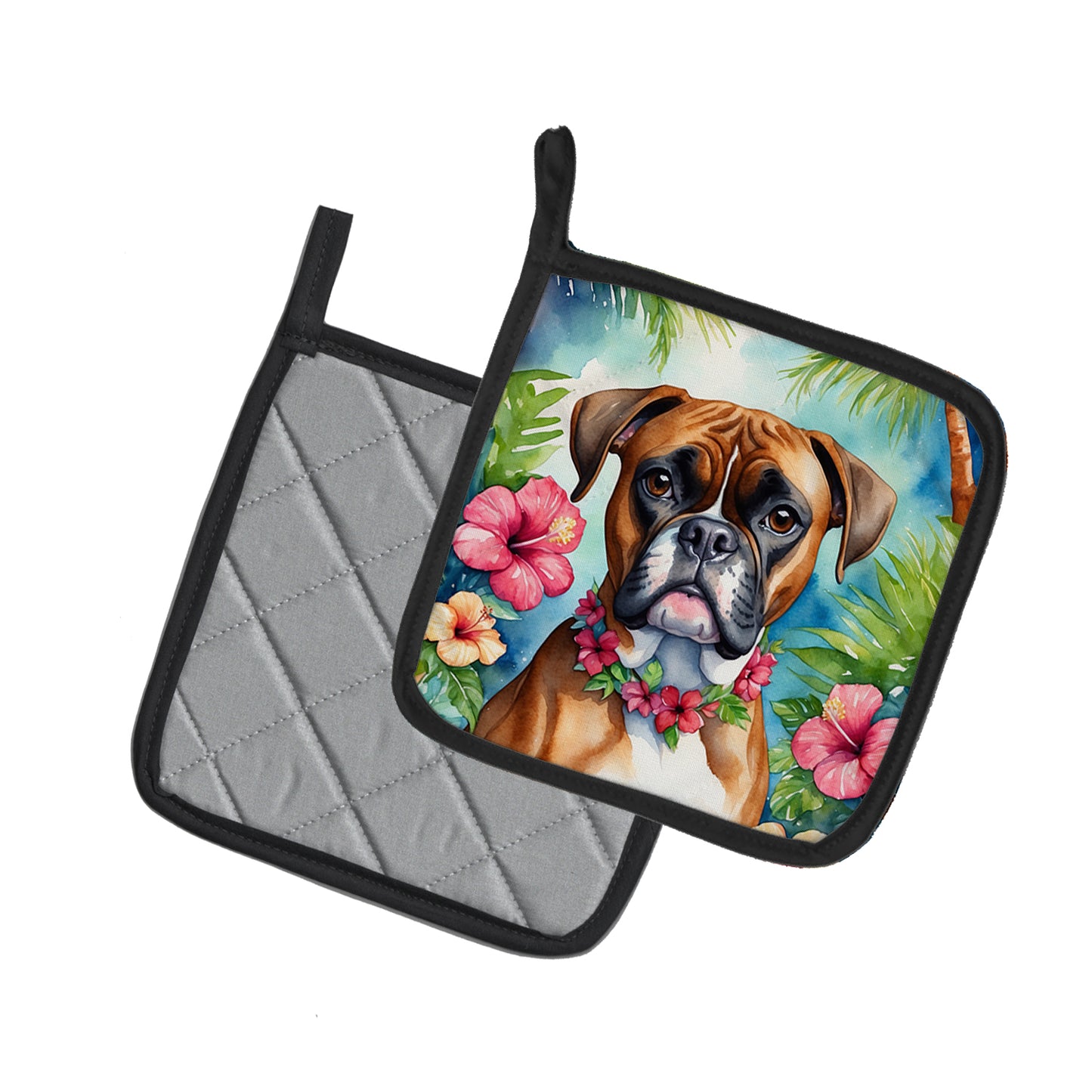 Boxer Luau Pair of Pot Holders