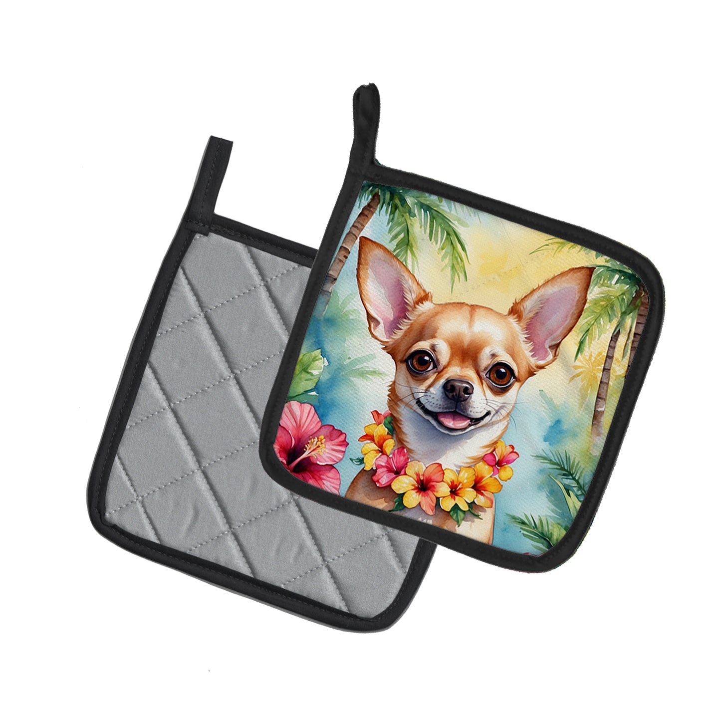 Chihuahua Luau Pair of Pot Holders