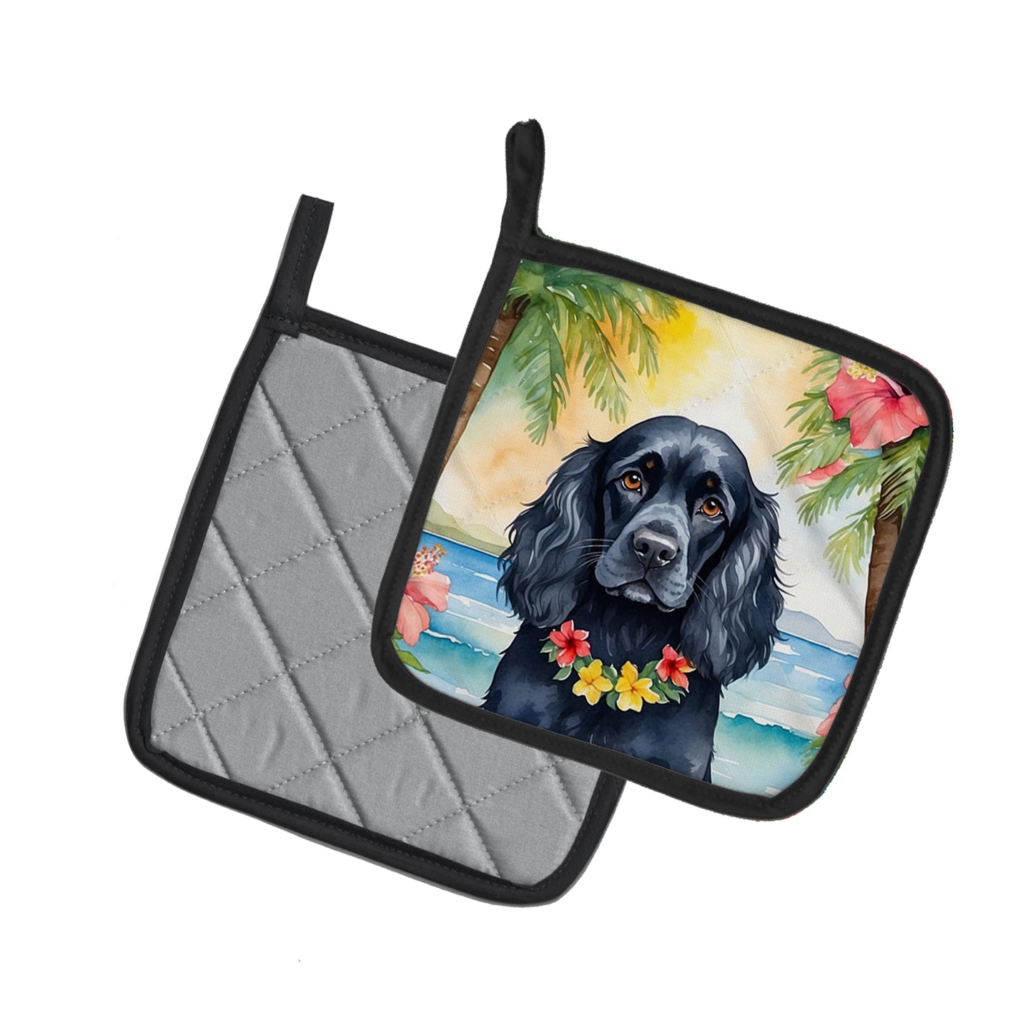 Cocker Spaniel Luau Pair of Pot Holders