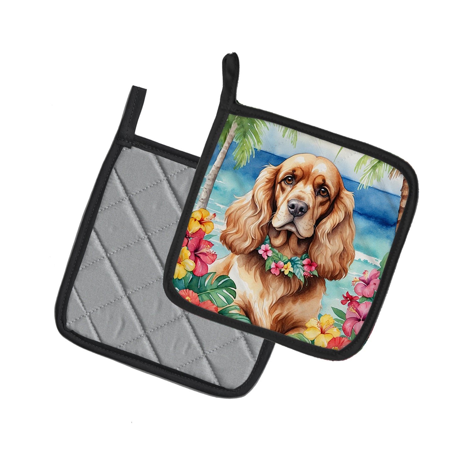 Cocker Spaniel Luau Pair of Pot Holders