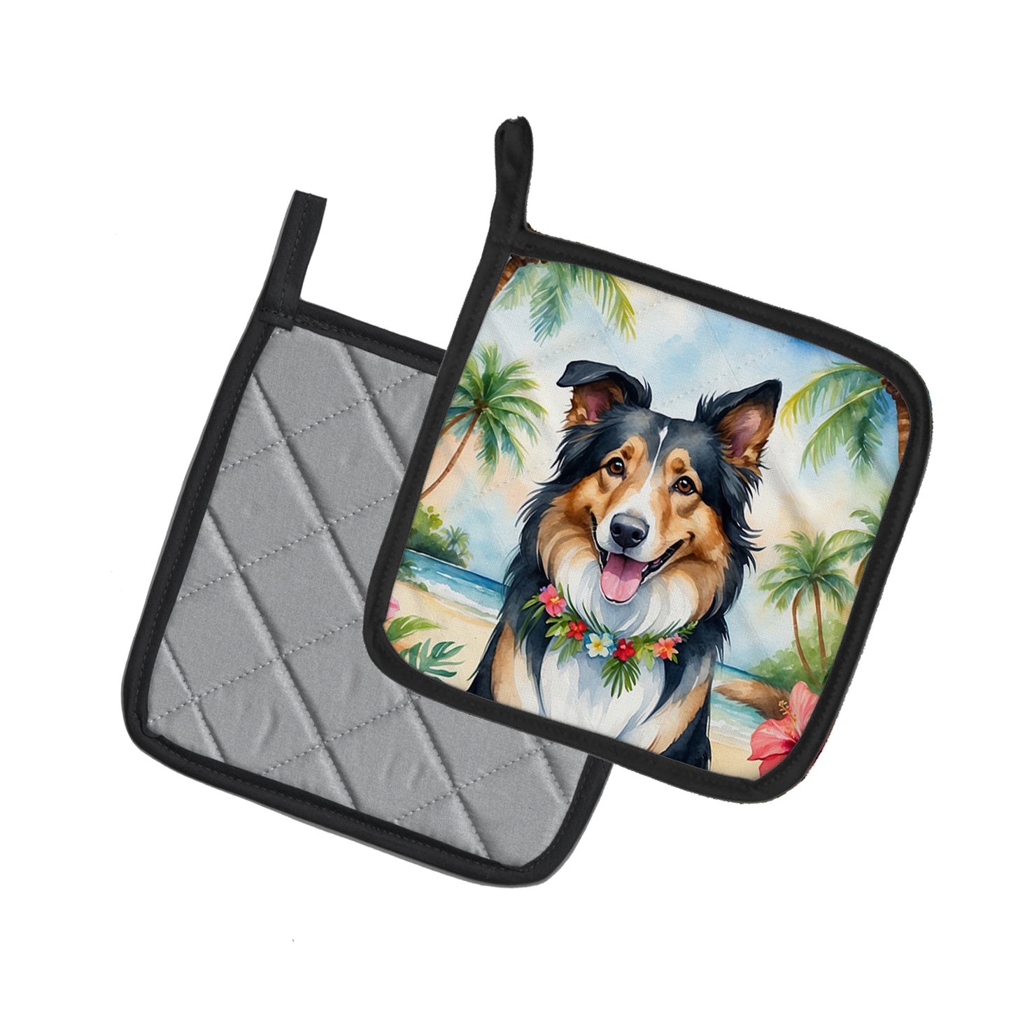Collie Luau Pair of Pot Holders